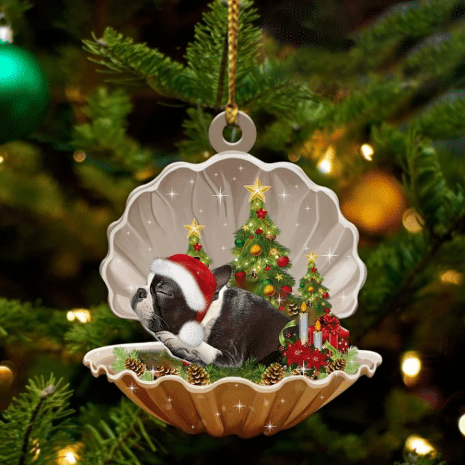 Boston Terrier Sleeping in Pearl Dog Christmas Ornament Flat Acrylic OO2813