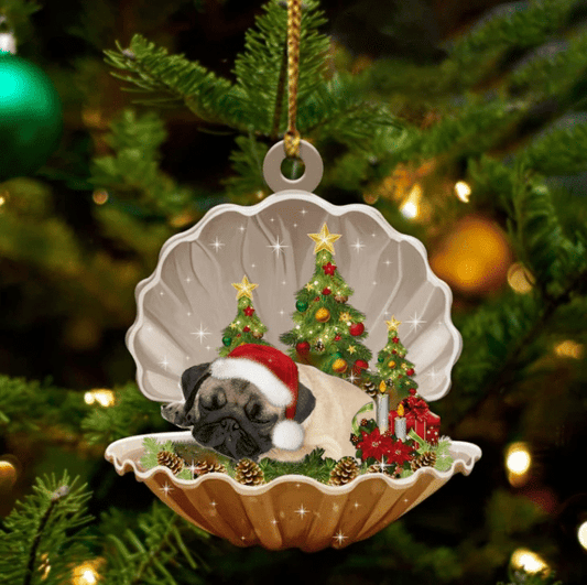 Pug Sleeping in Pearl Dog Christmas Ornament Flat Acrylic OO2796