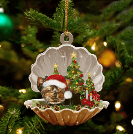 Yorkshire Terrier2 Sleeping in Pearl Dog Christmas Ornament Flat Acrylic OO2802