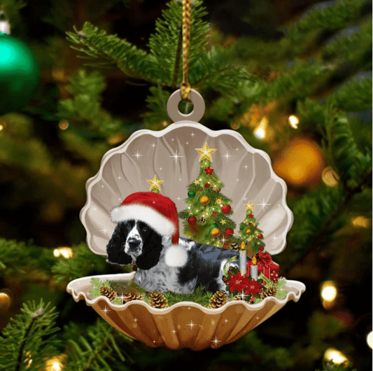 Black And White English Springer Sleeping in Pearl Dog Christmas Ornament Flat Acrylic OO2793