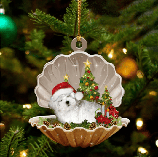 Maltese Sleeping in Pearl Dog Christmas Ornament Flat Acrylic OO2788