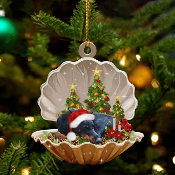 Doberman Pinscher3 Sleeping in Pearl Dog Christmas Ornament Flat Acrylic OO2797