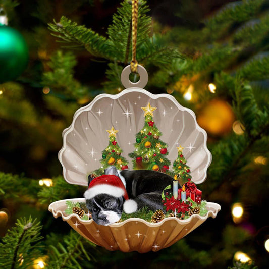 Boston Terrier3 Sleeping in Pearl Dog Christmas Ornament Flat Acrylic OO2785