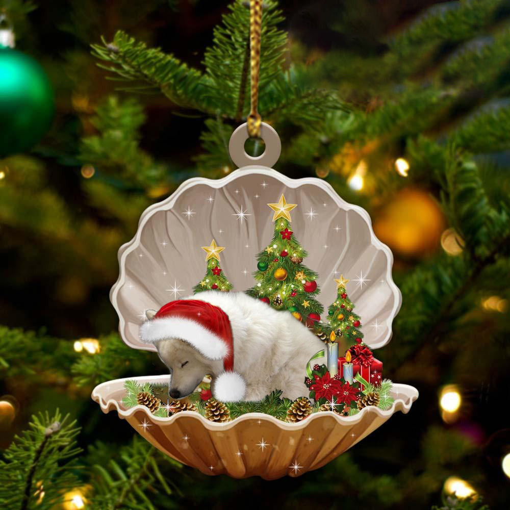 American Eskimo2 Sleeping in Pearl Dog Christmas Ornament Flat Acrylic OO2780