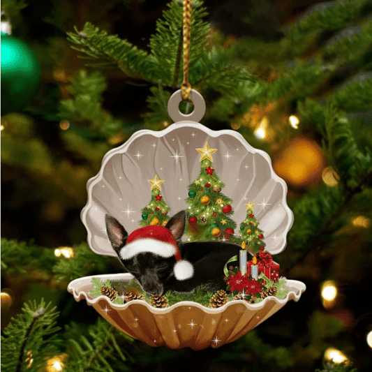 Black Chihuahua Sleeping in Pearl Dog Christmas Ornament Flat Acrylic OO2764