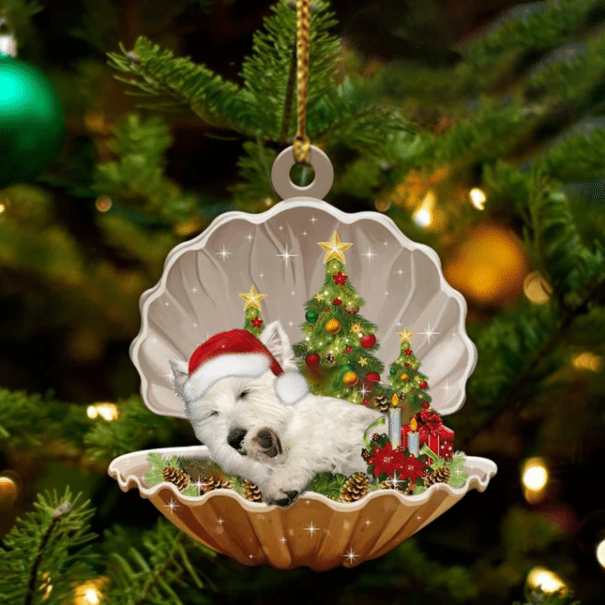 West Highland White Terrier Sleeping in Pearl Dog Christmas Ornament Flat Acrylic OO2749