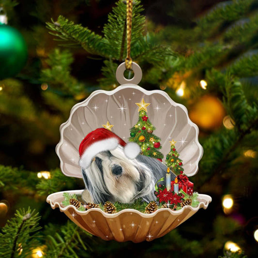 Bearded Collie Sleeping in Pearl Dog Christmas Ornament Flat Acrylic OO2745