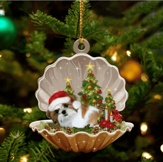 Gold White Shih Tzu Sleeping in Pearl Dog Christmas Ornament Flat Acrylic OO2738