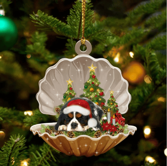 Cavalier King Charles Spaniel3 Sleeping in Pearl Dog Christmas Ornament Flat Acrylic OO2704