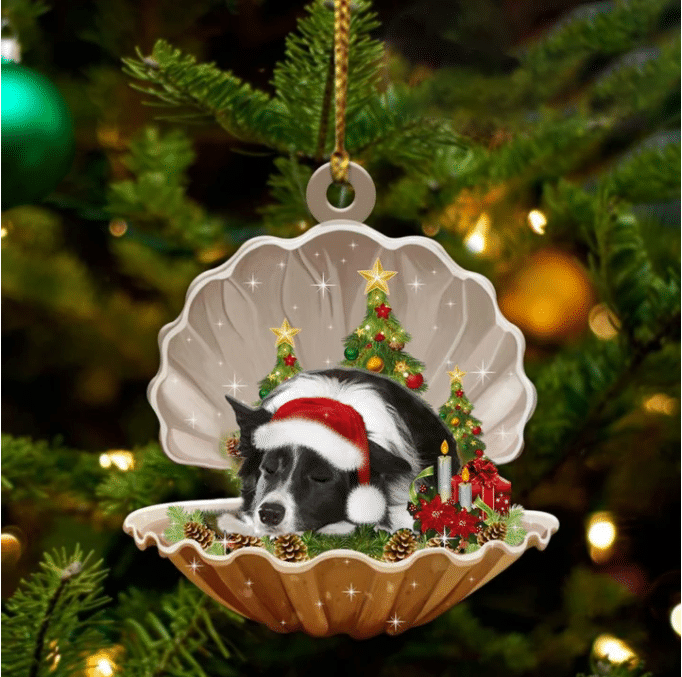 Border Collie3 Sleeping in Pearl Dog Christmas Ornament Flat Acrylic OO2712