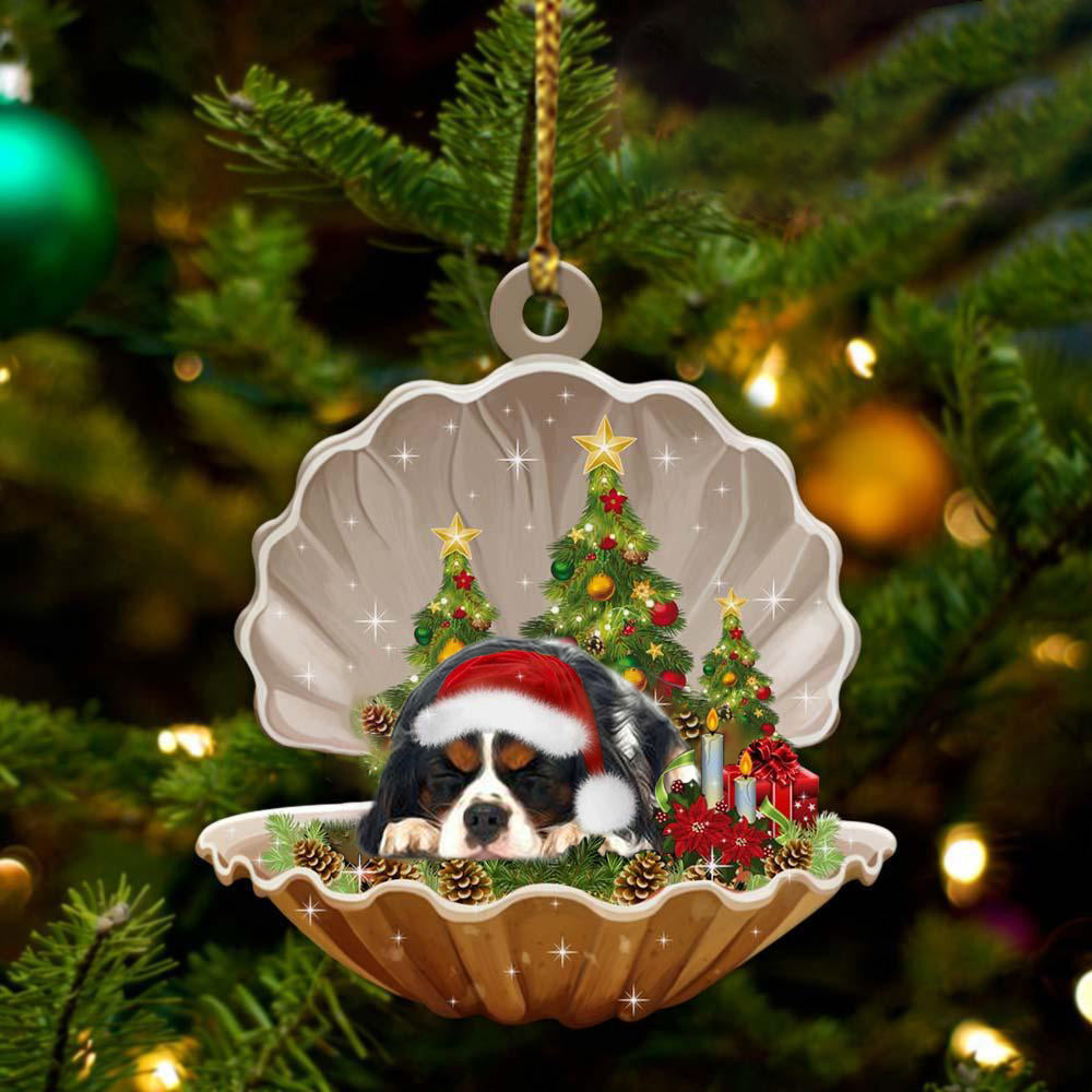 Cavalier King Charles Spaniel3 Sleeping in Pearl Dog Christmas Ornament Flat Acrylic OO2715