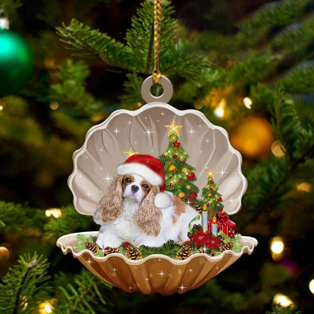 Cavalier King Charles Spaniel Sleeping in Pearl Dog Christmas Ornament Flat Acrylic OO2716