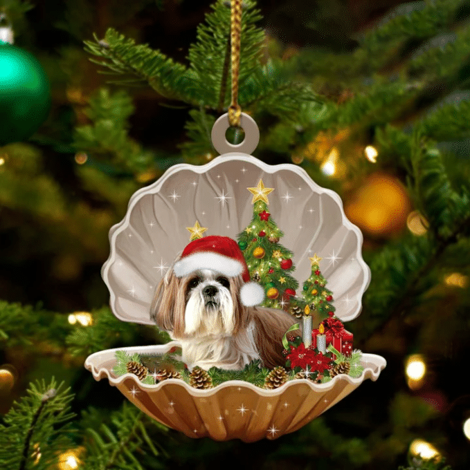 Shih Tzu Sleeping in Pearl Dog Christmas Ornament Flat Acrylic OO2721