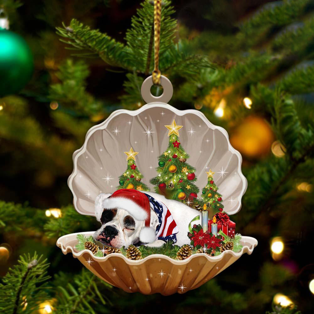 American Bulldog Sleeping in Pearl Dog Christmas Ornament Flat Acrylic OO2705