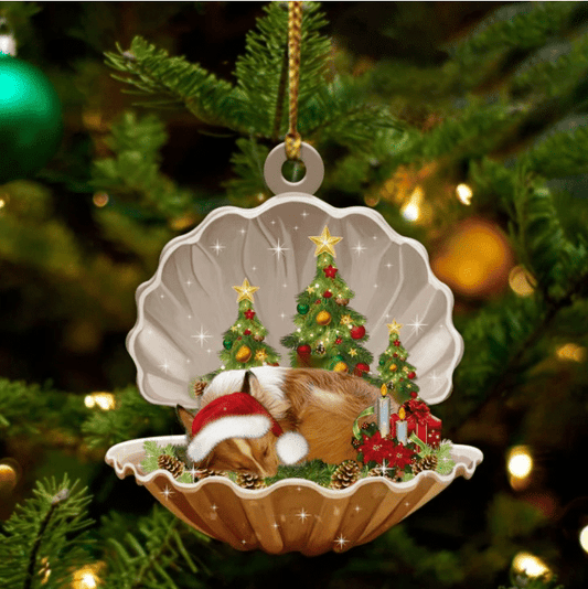 Sheltie3 Sleeping in Pearl Dog Christmas Ornament Flat Acrylic OO2697