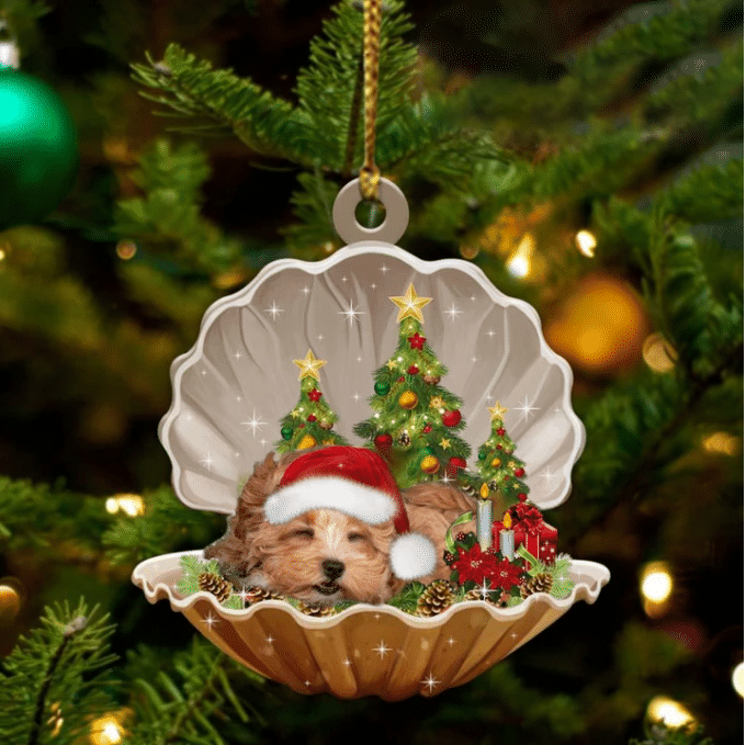 Maltipoo Sleeping in Pearl Dog Christmas Ornament Flat Acrylic OO2662