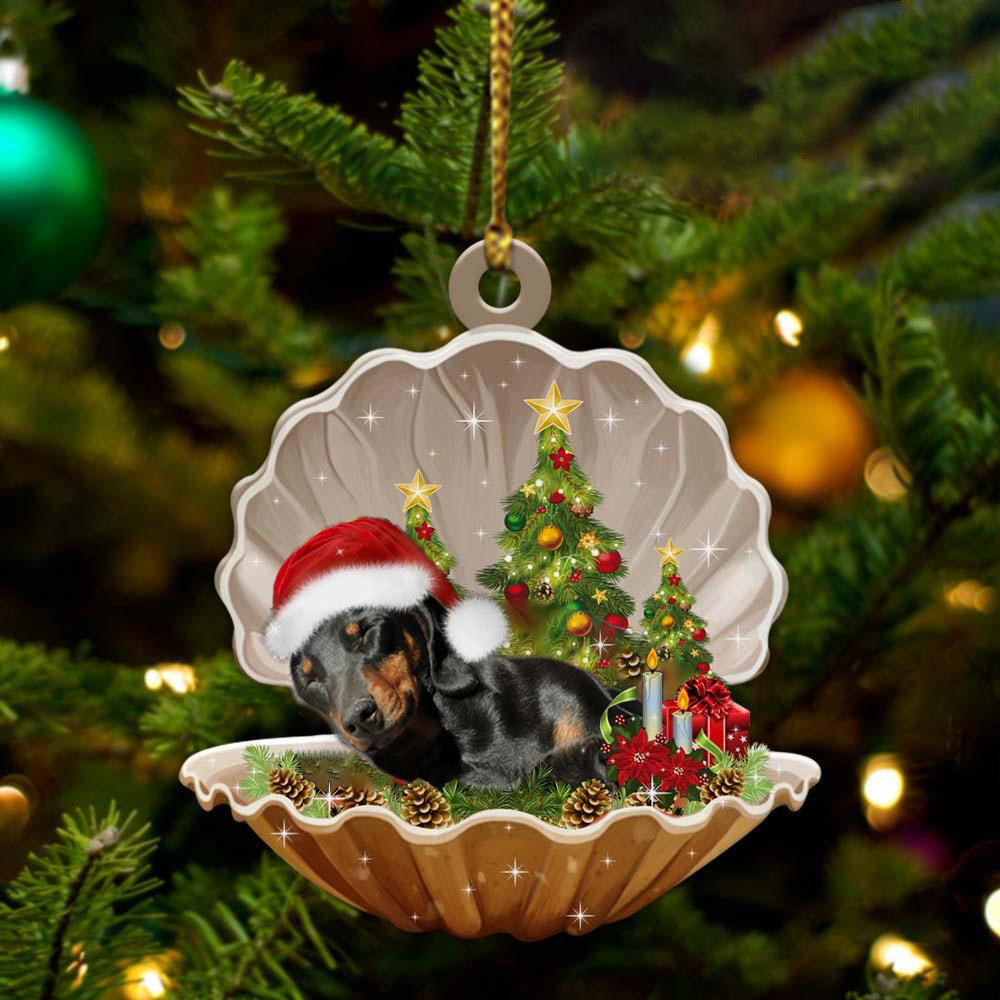 Black And Tan Dachshund Sleeping in Pearl Dog Christmas Ornament Flat Acrylic OO2664