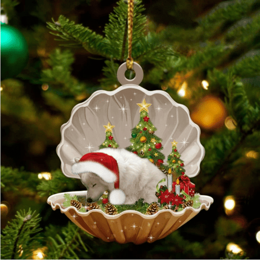 American Eskimo2 Sleeping in Pearl Dog Christmas Ornament Flat Acrylic OO2665