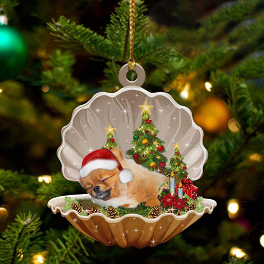 Pomeranian Sleeping in Pearl Dog Christmas Ornament Flat Acrylic OO2654