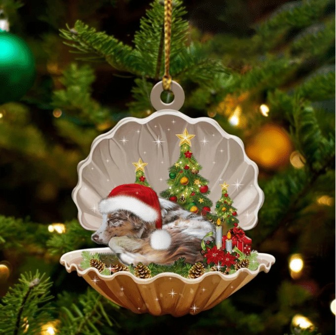 Australian Shepherd Sleeping in Pearl Dog Christmas Ornament Flat Acrylic OO2641