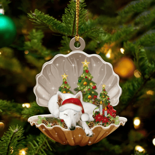White German Shepherd Sleeping in Pearl Dog Christmas Ornament Flat Acrylic OO2646