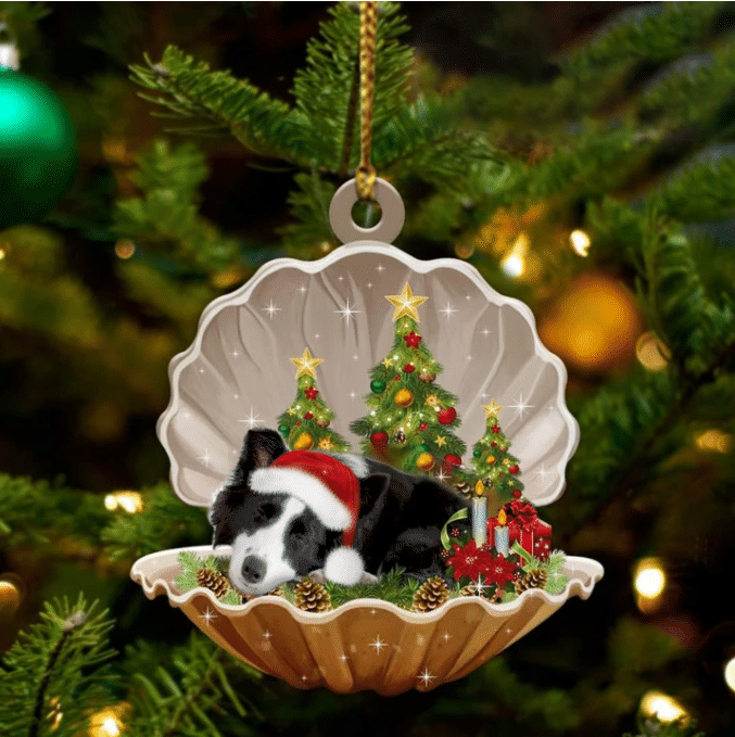Border Collie Sleeping in Pearl Dog Christmas Ornament Flat Acrylic OO2643