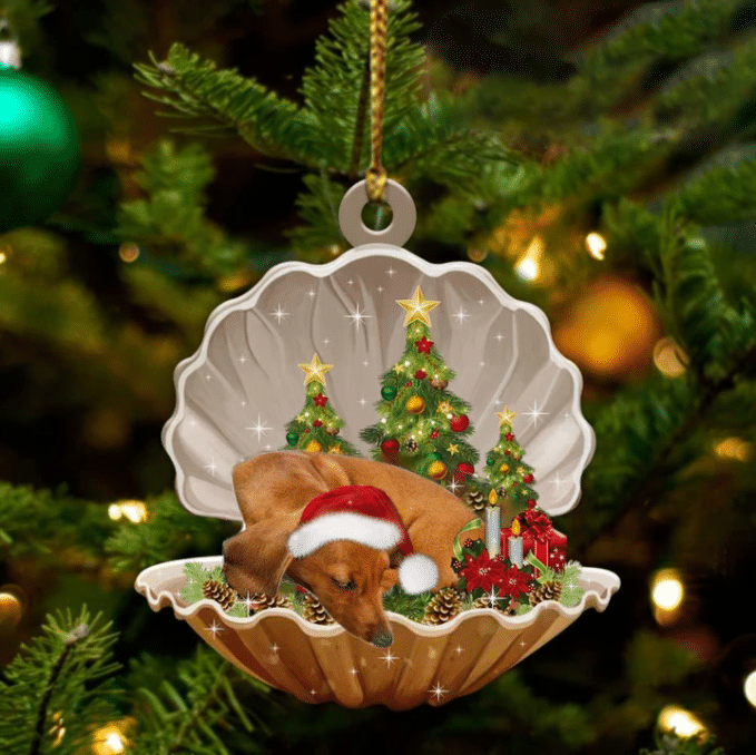 Dachshund Sleeping in Pearl Dog Christmas Ornament Flat Acrylic OO2640