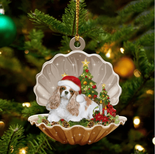Cavalier King Charles Spaniel Sleeping in Pearl Dog Christmas Ornament Flat Acrylic OO2636