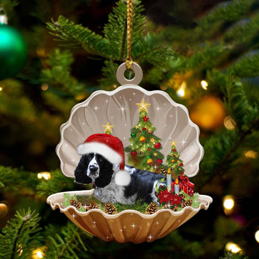 Black And White English Springer Sleeping in Pearl Dog Christmas Ornament Flat Acrylic OO2635