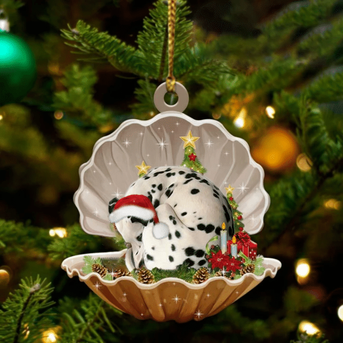 Dalmatian3 Sleeping in Pearl Dog Christmas Ornament Flat Acrylic OO2639
