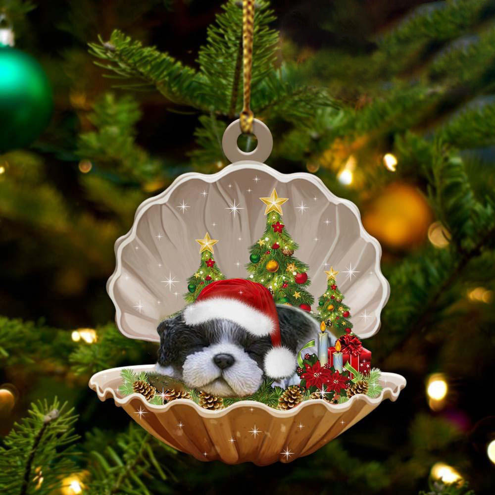 Black White Shih Tzu3 Sleeping in Pearl Dog Christmas Ornament Flat Acrylic OO2634