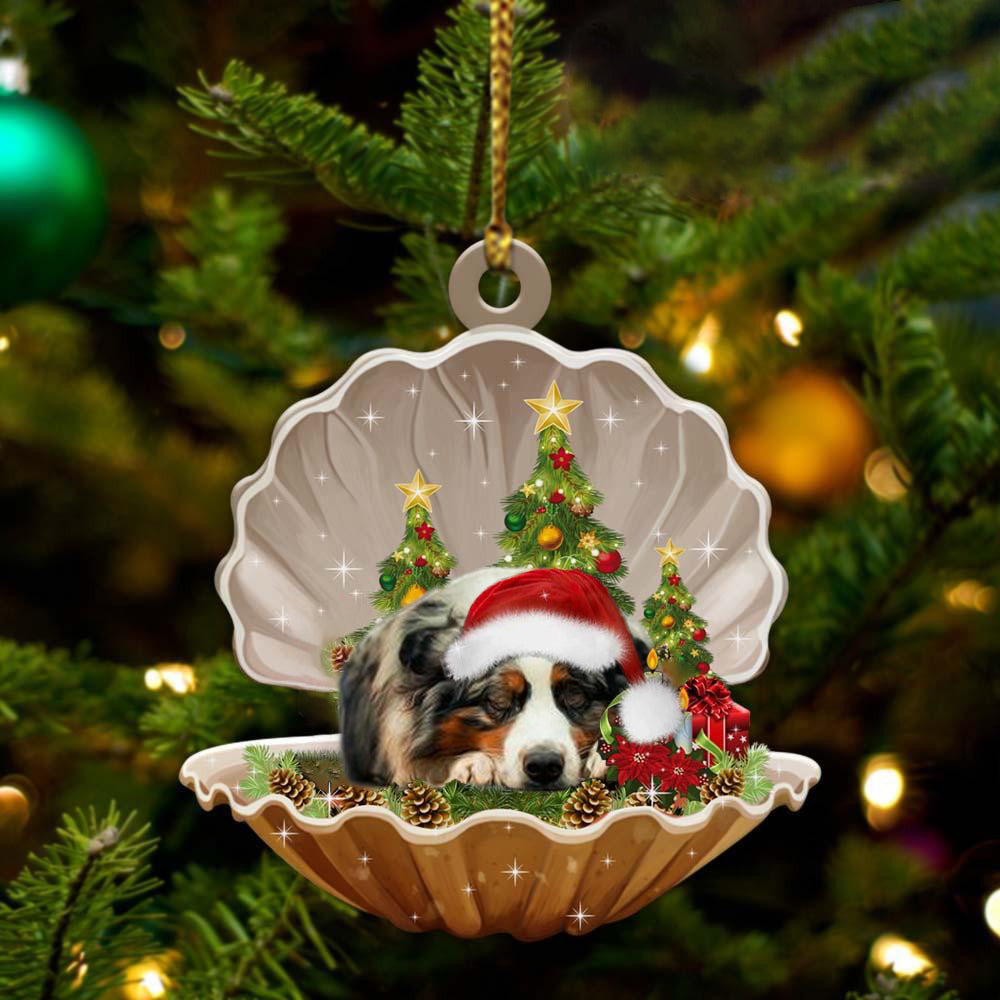 Australian Shepherd3 Sleeping in Pearl Dog Christmas Ornament Flat Acrylic OO2612