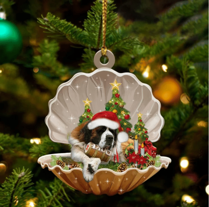 St Bernard Sleeping in Pearl Dog Christmas Ornament Flat Acrylic OO2622