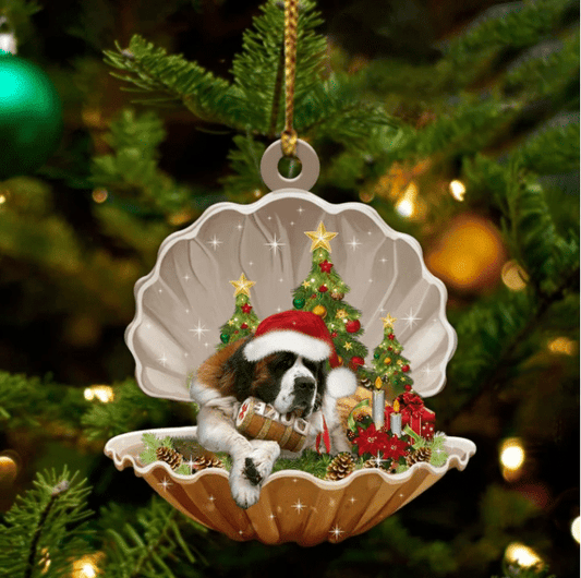 St Bernard Sleeping in Pearl Dog Christmas Ornament Flat Acrylic OO2622