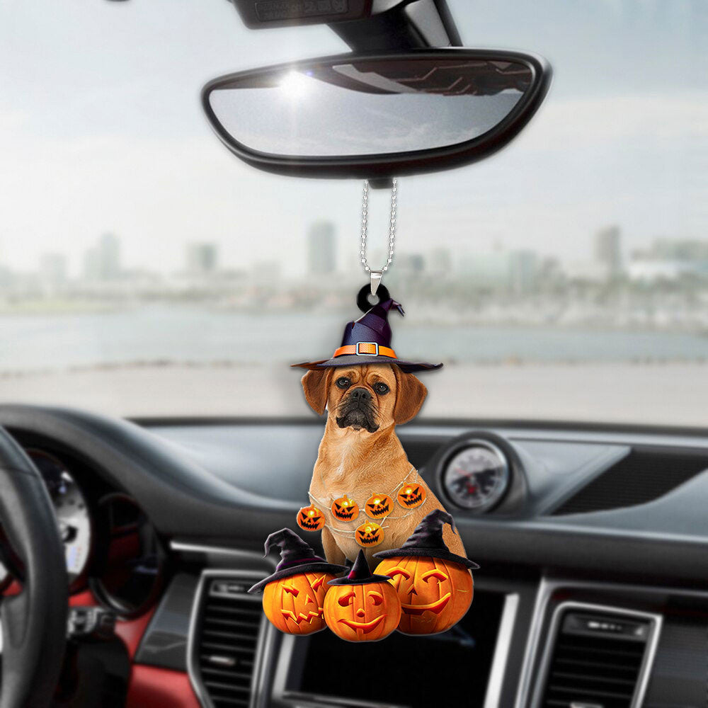 Puggle Halloween Pumpkin Scary Car Ornament OO1321