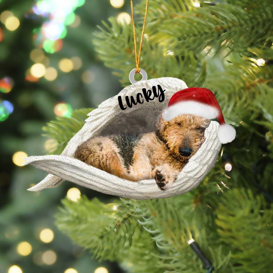 Airedale Terrier Sleeping Angel Christmas Flat Acrylic Dog Ornament Memorial Dog Gift OO2591