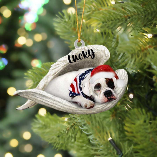 America Bulldog Sleeping Angel Christmas Flat Acrylic Dog Ornament Memorial Dog Gift OO2588