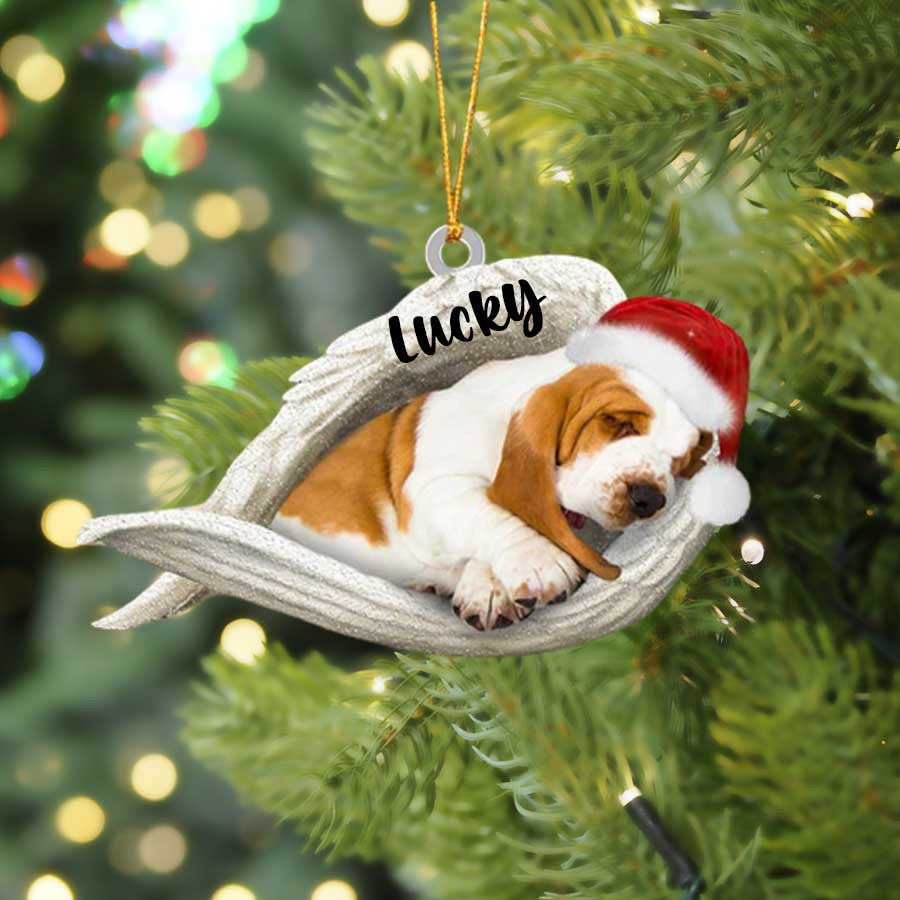 Basset Hound Sleeping Angel Christmas Flat Acrylic Dog Ornament Memorial Dog Gift OO2583