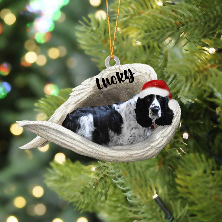 Black And White English Springer Sleeping Angel Christmas Flat Acrylic Dog Ornament Memorial Dog Gift OO2574