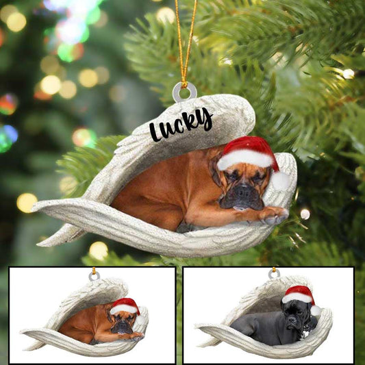 Custom Boxer Sleeping Angel Christmas Flat Acrylic Dog Ornament Memorial Dog Gift OO2573