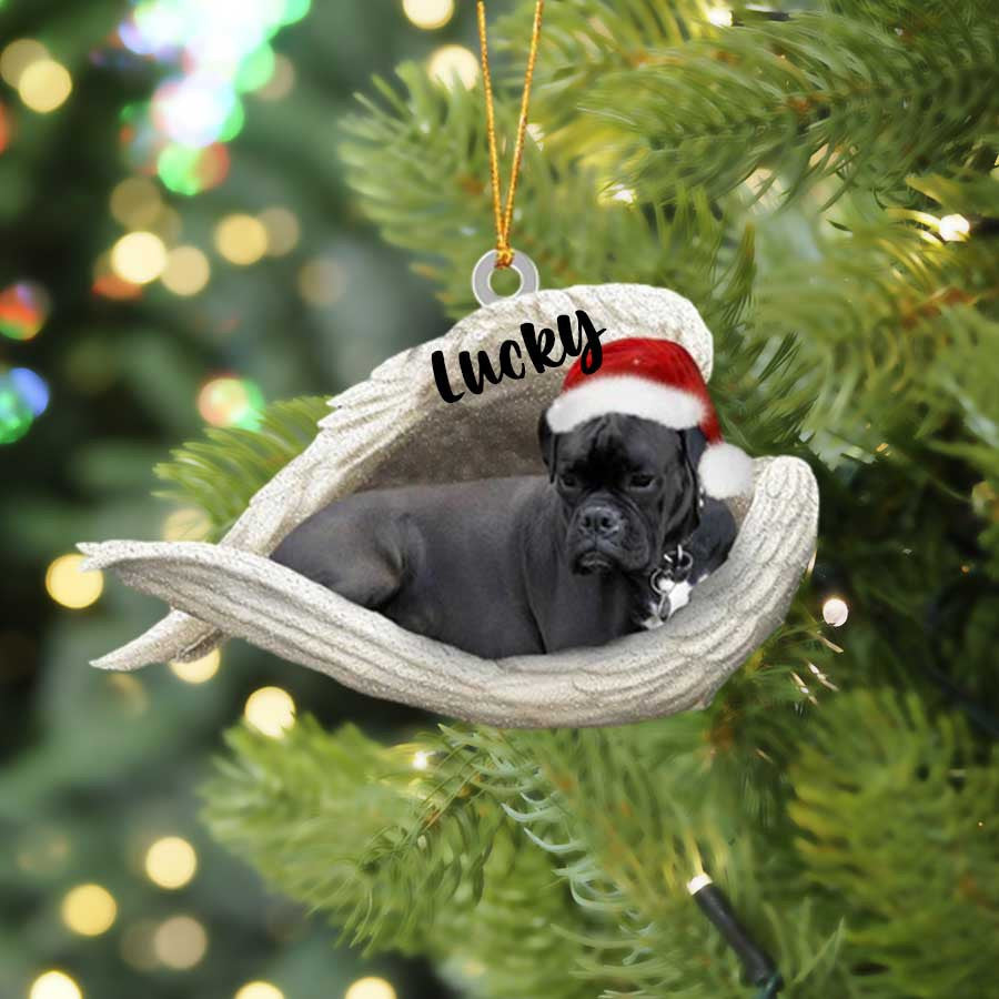 Custom Boxer Sleeping Angel Christmas Flat Acrylic Dog Ornament Memorial Dog Gift OO2573