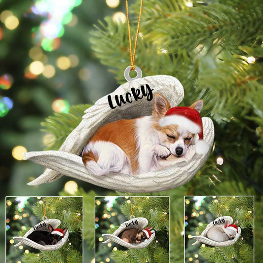 Custom Chihuahua Sleeping Angel Christmas Flat Acrylic Dog Ornament Memorial Dog Gift OO2572