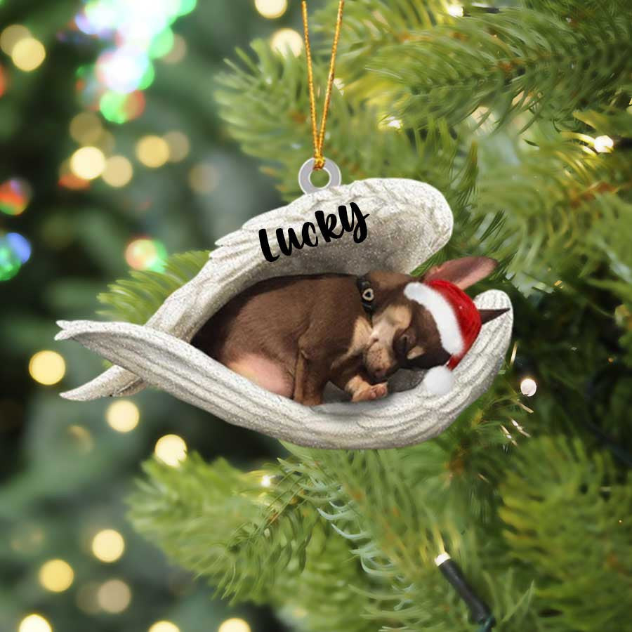 Custom Black Chihuahua Sleeping Angel Christmas Flat Acrylic Dog Ornament Memorial Dog Gift OO2571