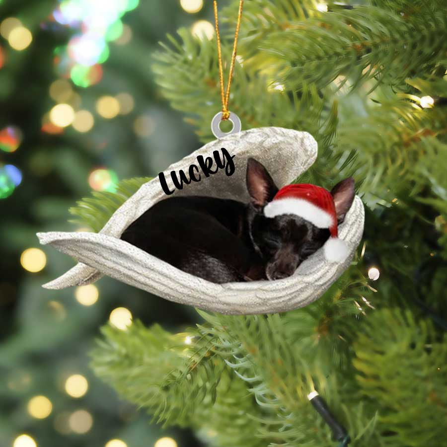 Custom Black Chihuahua Sleeping Angel Christmas Flat Acrylic Dog Ornament Memorial Dog Gift OO2571