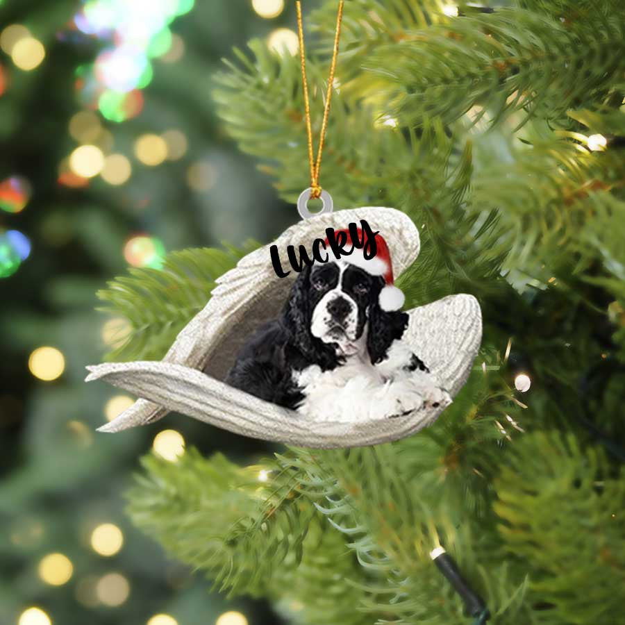 Custom Black Cocker Spaniel Sleeping Angel Christmas Flat Acrylic Dog Ornament Memorial Dog Gift OO2569