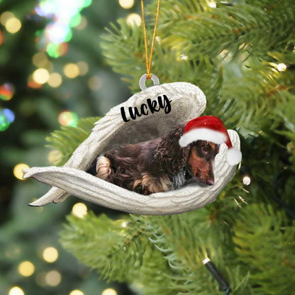 Custom Black Cocker Spaniel Sleeping Angel Christmas Flat Acrylic Dog Ornament Memorial Dog Gift OO2569