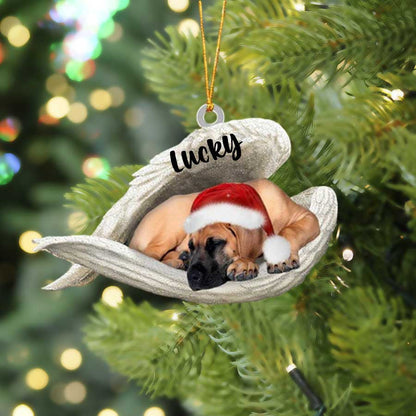 Custom Fawn Great Dane Sleeping Angel Christmas Flat Acrylic Dog Ornament Memorial Dog Gift OO2567