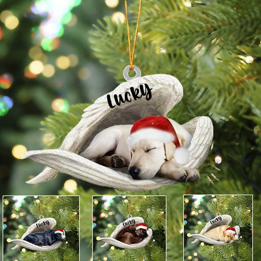 Custom Labrador Retriever Sleeping Angel Christmas Flat Acrylic Dog Ornament Memorial Dog Gift OO2565