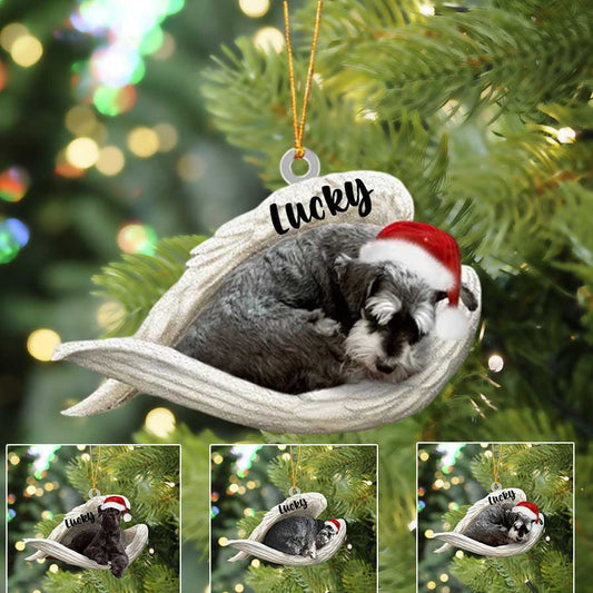 Personalized Standard Schnauzer Sleeping Angel Christmas Flat Acrylic Dog Ornament Memorial Dog Gift OO2561