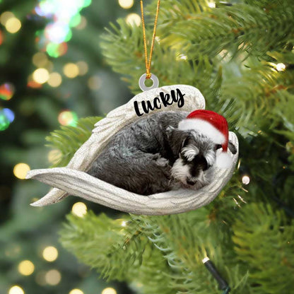 Personalized Standard Schnauzer Sleeping Angel Christmas Flat Acrylic Dog Ornament Memorial Dog Gift OO2561